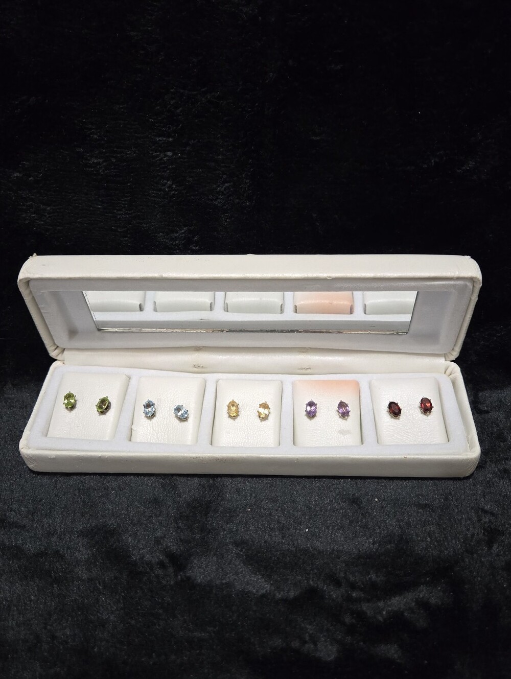 Multi-Gemstone 925 Sterling Silver Stud Earring Set 5 Pairs Box